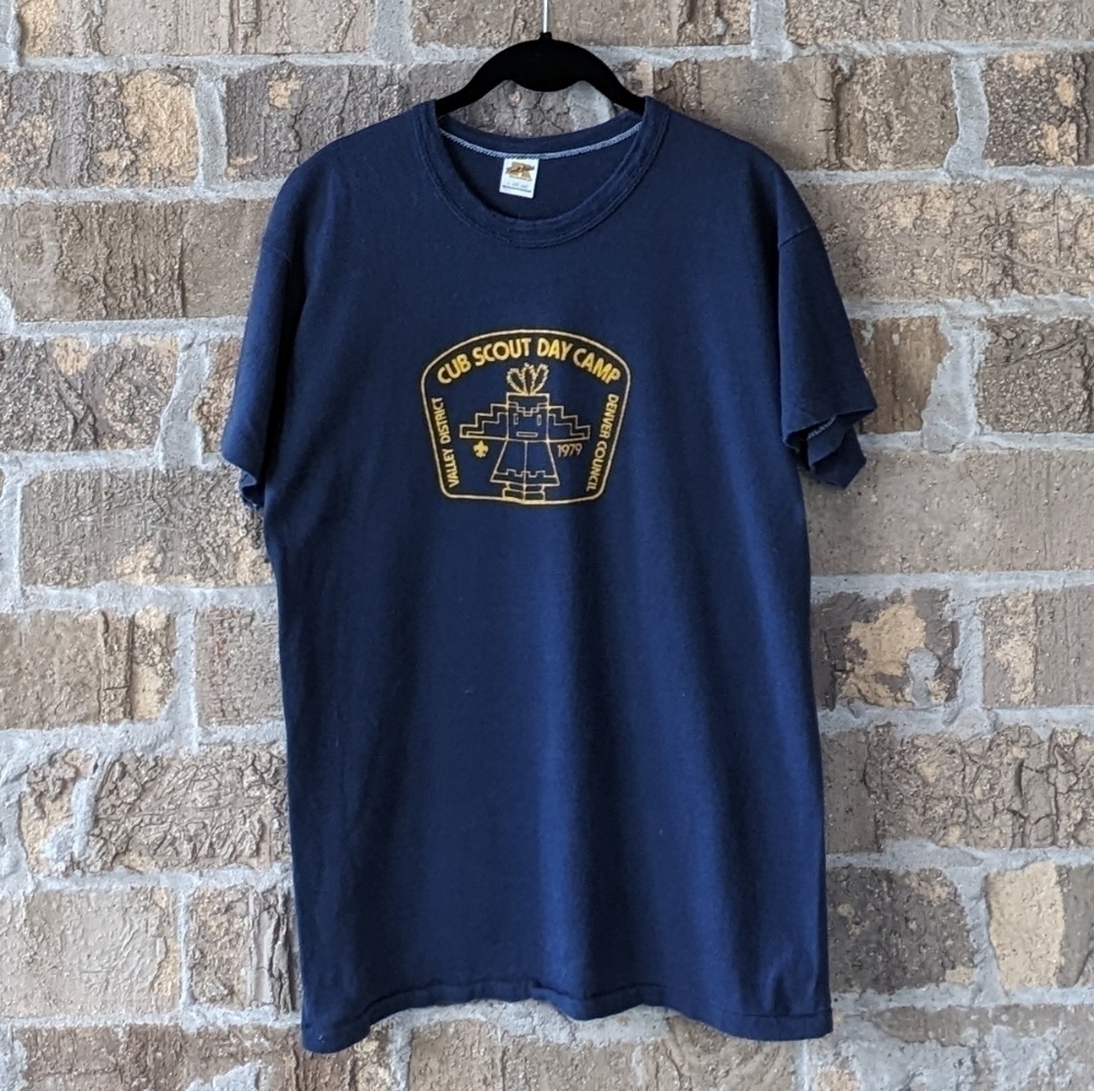 Vintage Russell 1979 Denver Cub Scout Day Camp S/S T-Shirt Single Stitch Blue